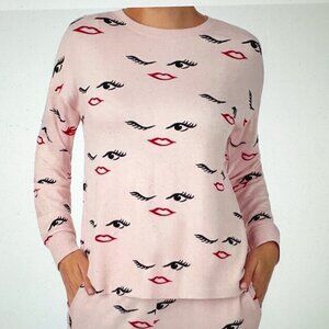 KATE SPADE WINKING EYES JOGGER PAJAMAS (SET):NWT PINK/MULTI  LARGE